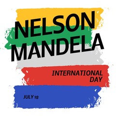 Illustration of nelson mandela international day and july 18 text on colorful scribbles, copy space