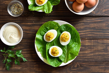 Deviled eggs with paprika, mustard and mayonnaise
