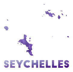Fototapeta na wymiar Map of Seychelles. Low poly illustration of the island. Purple geometric design. Polygonal vector illustration.