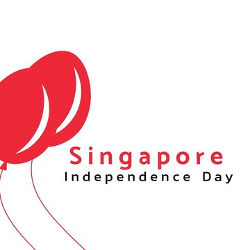 Illustration of singapore independence day text and red balloons on white background, copy space
