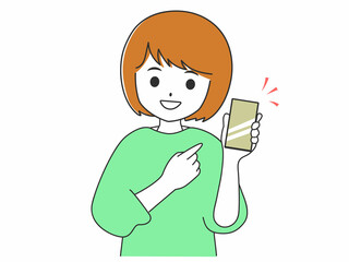 スマホを見せながら案内をする可愛いショートヘアの女性