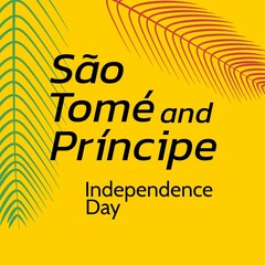 Illustration of sao tome and principe independence day text with leaf patterns on yellow background