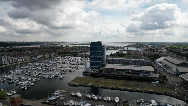 Chatham Maritime Marina  River Medway St Marys Island Kent UK Drone Aerial View