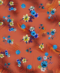Fototapeta na wymiar digital printing textile pattern wallpaper colorful flower with watercolor background-illustration