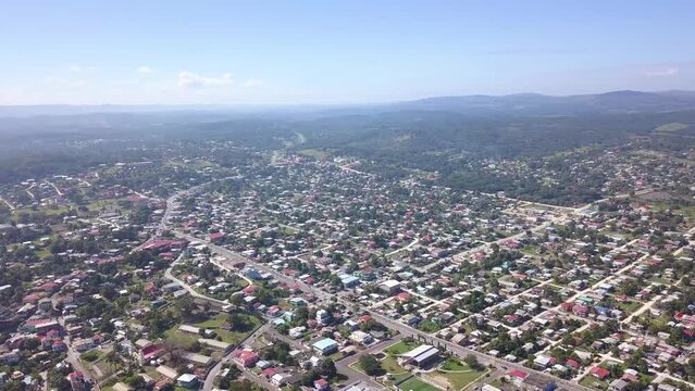A birds eye view if a good portion of San Ignacio Town, the Hawksworth bridge and a portion of Santa Elena town. Belize Central America.