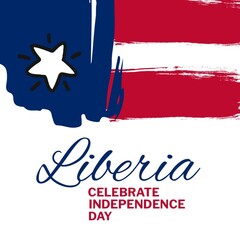 Illustration of liberia celebrate independence day text and liberian flag on white background