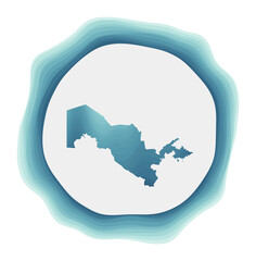 Uzbekistan logo. Badge of the country. Layered circular sign around Uzbekistan border shape. Superb vector illustration.