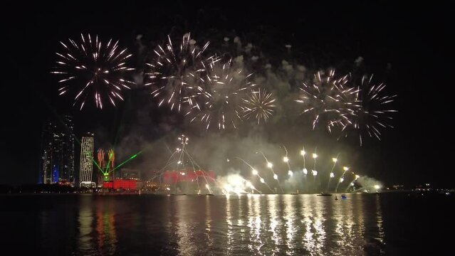 Fireworks lighting up the sky as part of 50th Golden Jubilee UAE National Day celebrations in Abu Dhabi