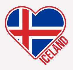 Iceland heart flag badge. Made with Love from Iceland logo. Flag of the country heart shape. Vector illustration.