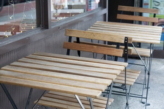 Empty table outside a cafe in Queens, NY