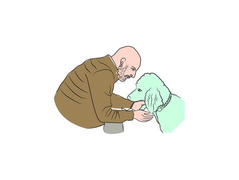 Man with dog portrait line art illustration
