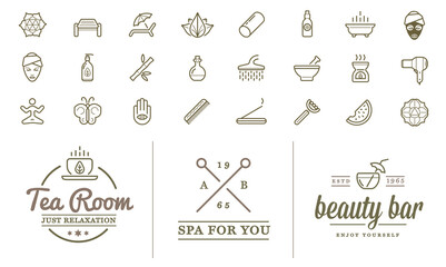 Set of Vector Spa Beauty Yoga Sport Elements Illustration can be used as Logo or Icon in premium quality