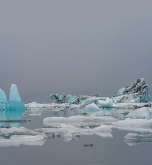 Massive Icebergs on Jokulsarlon lagoon under plain sky