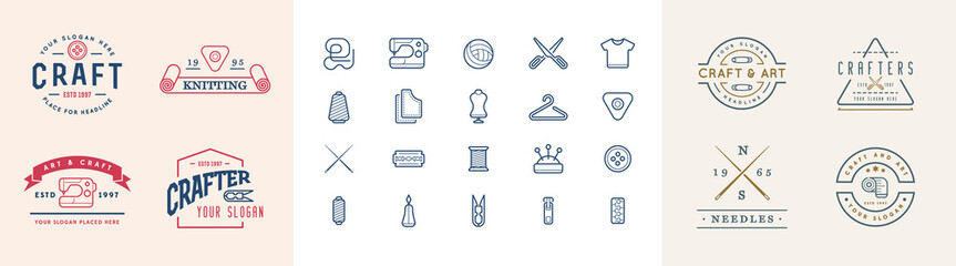 Sign Design with Icons. Handmade, DIY, Craft, Tailoring and Knitting.