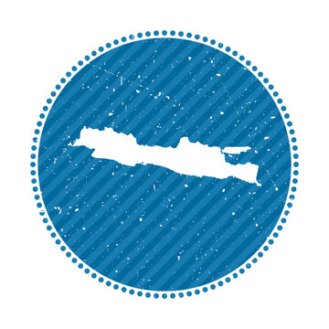 Java striped retro travel sticker. Badge with map of island, vector illustration. Can be used as insignia, logotype, label, sticker or badge of the Java.
