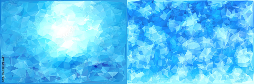 Wall mural set of vector triangular winter blue ice frost background. polygonal art. low poly.