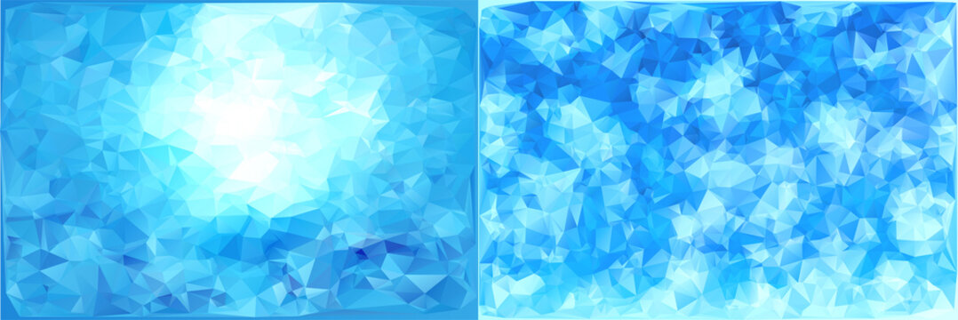 Set of Vector Triangular winter blue ice frost background. Polygonal Art. Low Poly.