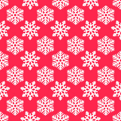 Vector Winter Snowflakes Seamless Pattern. Christmas hand drawn white snow print on red background. New year texture for print, wrapping paper, fabric design, gift, backgrounds, textile