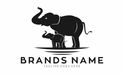 Elephant family illustration vector logo