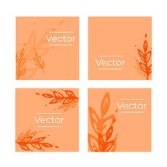 Wheat fields set of vector illustrations. Cereals food crisis hand drawn square background. Fram ranch media banner