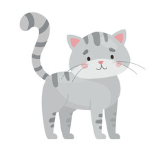 Fototapeta na wymiar Gray striped cat. Cute kitten character vector illustration. Flat style isolated on white background. Funny baby pet