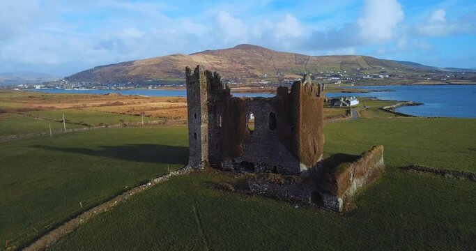 Aerial view of the Ruins of Ballycarbery Castle