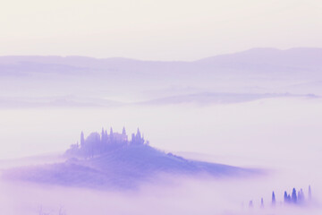 Sunrise with fog over a valley in Tuscany - Italy VIII