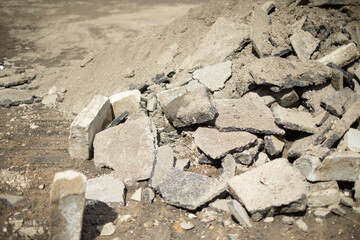 Construction waste. Broken stone. Building material.