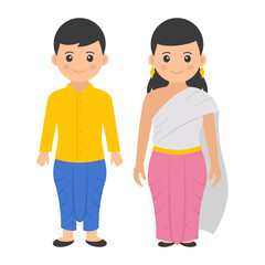 bangladesh couple standing together Concept, Man wearing yellow shirt with blue dhoti and lady wearing sari vector color icon design, World Indigenous Peoples symbol, characters in casual clothes Sign