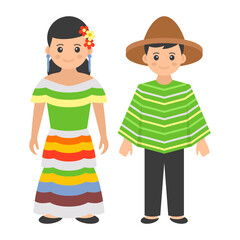 Mexican couple standing together Concept, Multi color Tabasco skirt vector color icon design, World Indigenous Peoples symbol, characters in casual clothes Sign, traditional dress stock illustration