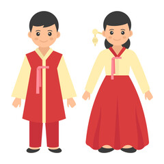 Korean couple standing together Concept, formal wear Hanbok vector color icon design, World Indigenous Peoples symbol, characters in casual clothes Sign, traditional dress stock illustration