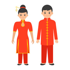 Chinese Couple Standing together Concept, Han or hanfu clothing vector color icon design, World Indigenous Peoples symbol, characters in casual clothes Sign, traditional dress stock illustration