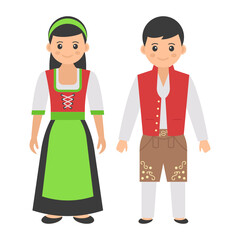 Austrian couple standing together Concept, ruffled apron worn vector color icon design, World Indigenous Peoples symbol, characters in casual clothes Sign, traditional dress stock illustration
