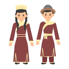 Mongolia nomadic Couple standing Concept, national asian costume for festival vector color icon design, World Indigenous Peoples symbol, characters in casual clothes Sign, traditional dress stock