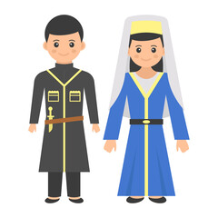 Georgian Couple Standing together Concept, Man wearing cherkeska vector color icon design, World Indigenous Peoples symbol, characters in casual clothes Sign, traditional dress stock illustration