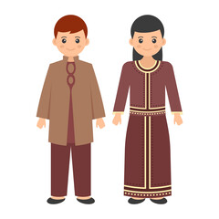 Mongolian Couple Standing together Concept,  burgundy caftan with folded tunic vector color icon design, World Indigenous Peoples symbol, characters in casual clothes Sign, traditional dress stock