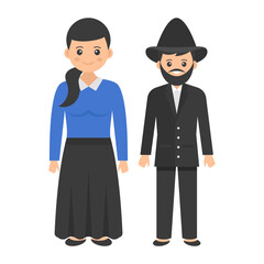 Jewish couple standing together Concept, knee-length cotton robe worn by Man and woman praying with a tallit vector color icon design, World Indigenous Peoples symbol, character in casual clothes Sign