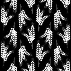 Spikelet of wheat rye black and white seamless pattern for textile design, tile and wrapping paper