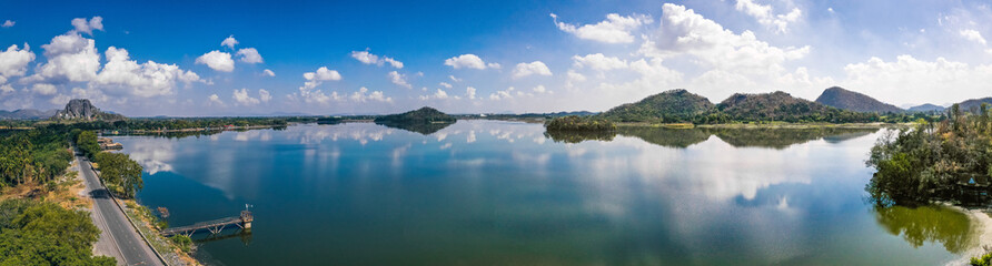 Aerial view of Sub Lek Reservoir, lake in LopBuri, Thailand
