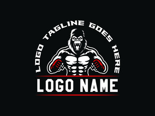 Fighter gorilla logo with mma gloves, circle logo
