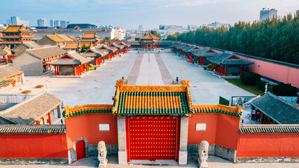 Aerial view of the main entrance of the Shenyang Imperial Palace in Shenyang, Liaoning, China