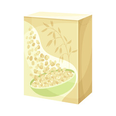 Carton Package with Oatmeal as Whole-grain Food with Flattened Rolled Oats Vector Illustration