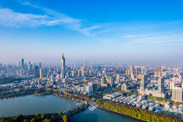 Fototapeta na wymiar Aerial view of Xuanwu Lake and city skyline in Nanjing, Jiangsu, China