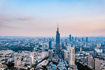 Fototapeta na wymiar Aerial view of Zifeng Tower and city skyline in Nanjing, Jiangsu, China