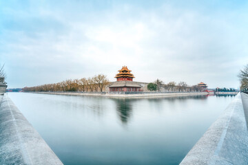 Winter scenery of the corner tower of the Forbidden City, Beijing, China