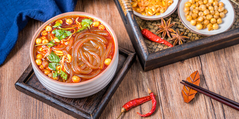A bowl of hot and sour noodles in Chengdu, Sichuan, China