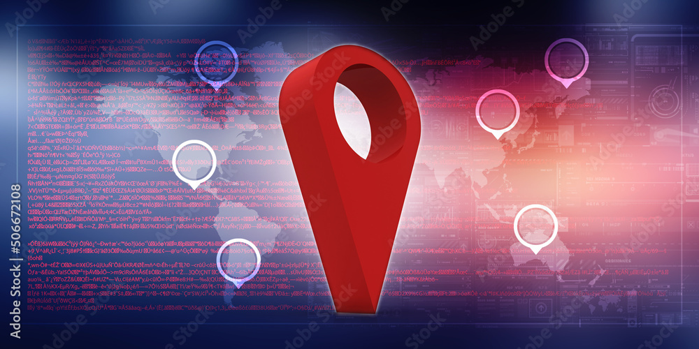 Poster 3d rendering Red map pointer
