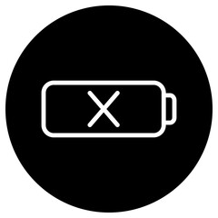 Battery, deny simple icon vector. Flat design. White icon on black circle. White background.ai