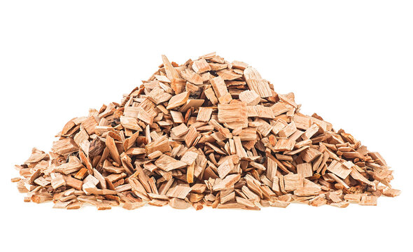 Pile Of Wood Chips Isolated On A White Background. Wood Chips For Smoking Or BBQ.