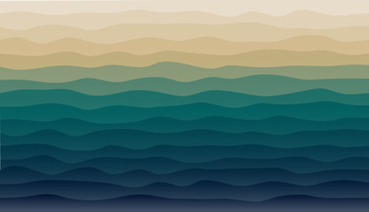 Abstract waves fluid shape levels background green and beige color gradient. Trendy stylish template for brochure, business card, landing page website. Sea waves marine flat landscape vector backdrop